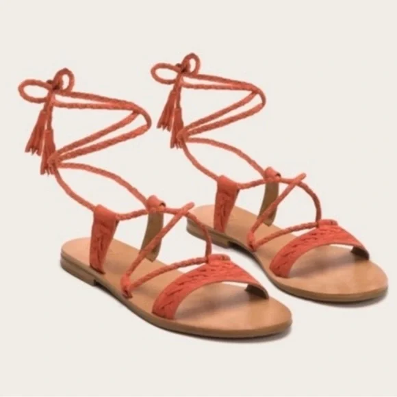 FRYE "Ruth" Whipstitch Ankle Strappy Sandals Flats in Coral US 7.5M - Picture 11 of 11